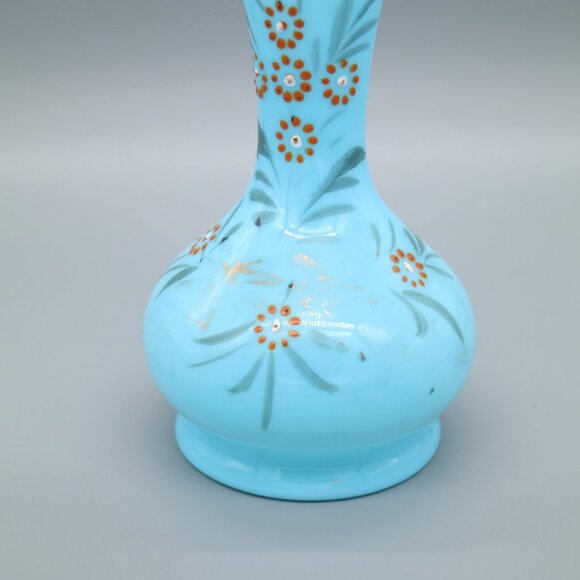 Victorian Late 19th Century Bristol Blue Milk Glass, Hand Painted, Hand Blown - Picture 5 of 8